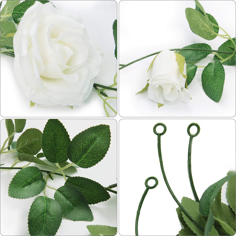 U'Artlines 3 Pack Artificial White Rose Vines Floral Garlands Total 19.5 Ft Fake Vine Silk Flower Garland for Indoor Outdoor Home Wedding Arch Garden Wall Decoration - Image 4
